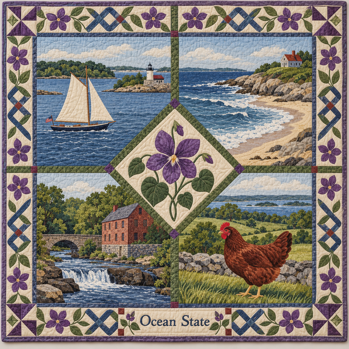 Rhode Island Ocean State Sampler quilt blanket