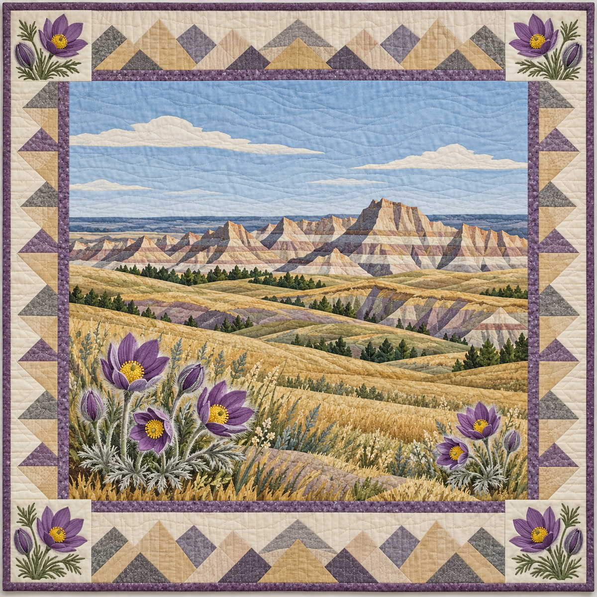 South Dakota Pasque and Prairie Stone quilt blanket