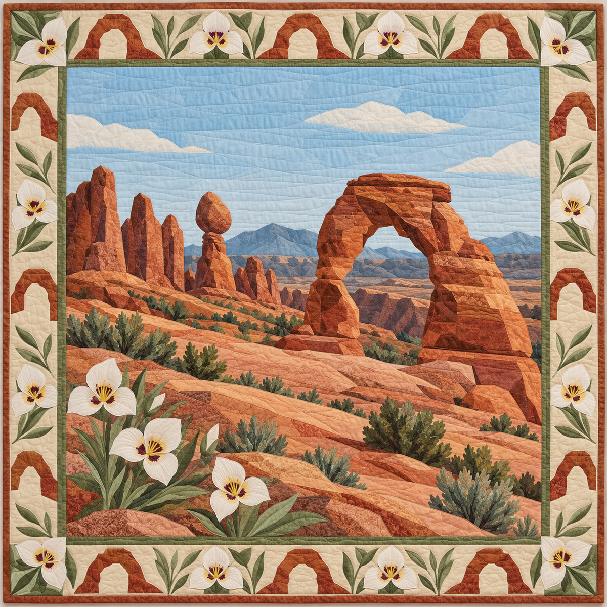 Utah Sego Lily Redrock quilt blanket