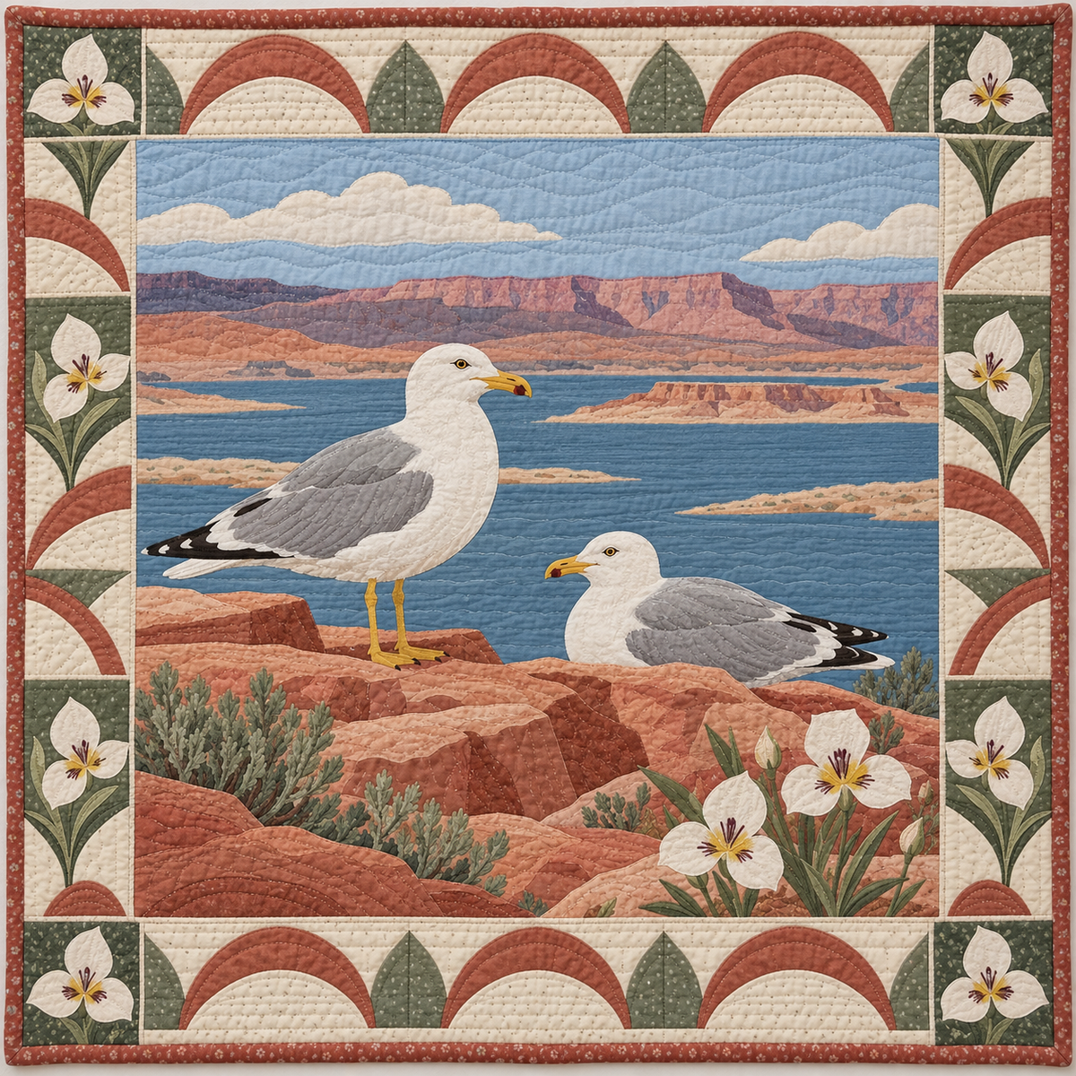 Utah Gull over Basin Water quilt blanket