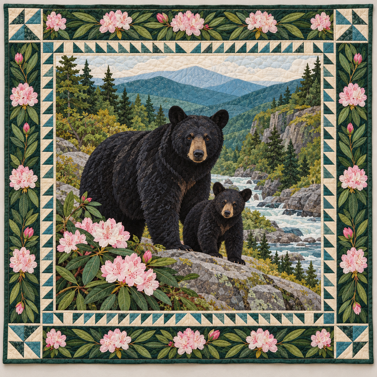 West Virginia Bear in Rhododendron Shade quilt blanket