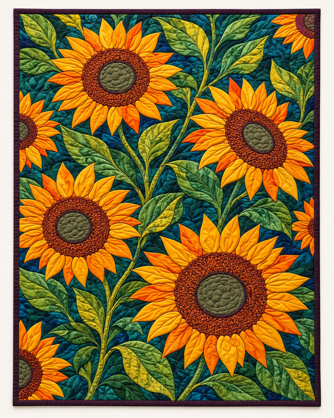 Teal Sunflower Garden TD101026510 Quilt Blanket
