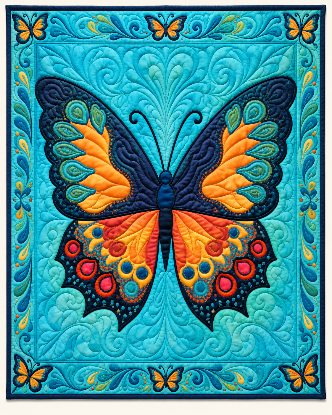 Turquoise Butterfly Medallion TD101026521 Quilt Blanket