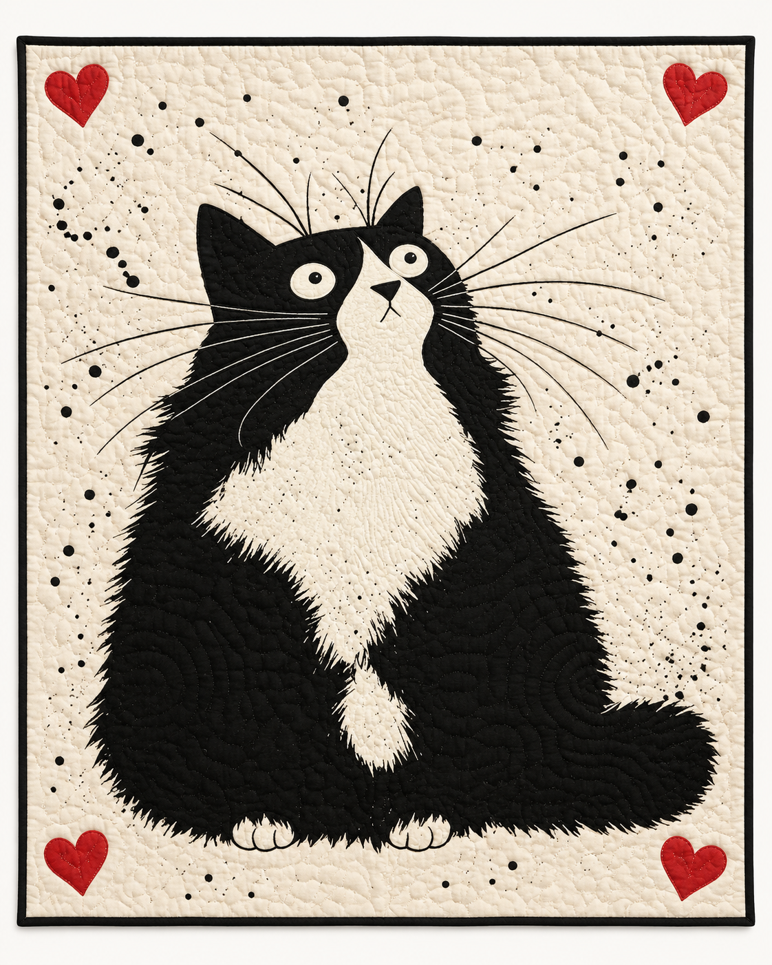 Whiskered Cat And Red Heart TD101026548 Quilt Blanket