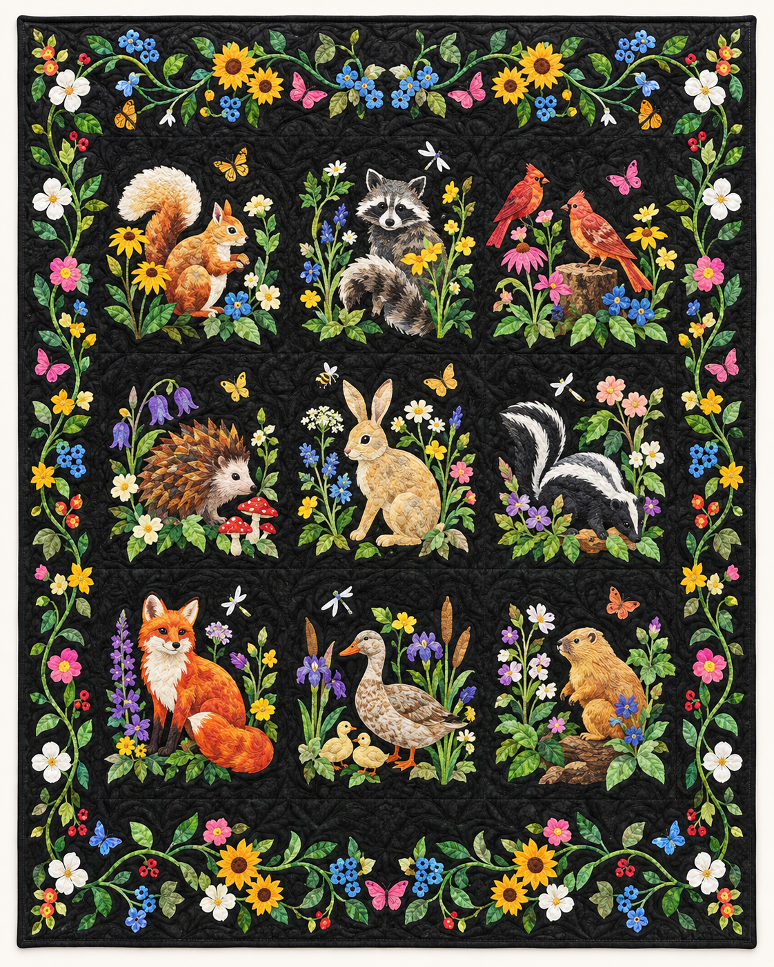 Woodland Friends On Black TD101026563 Quilt Blanket