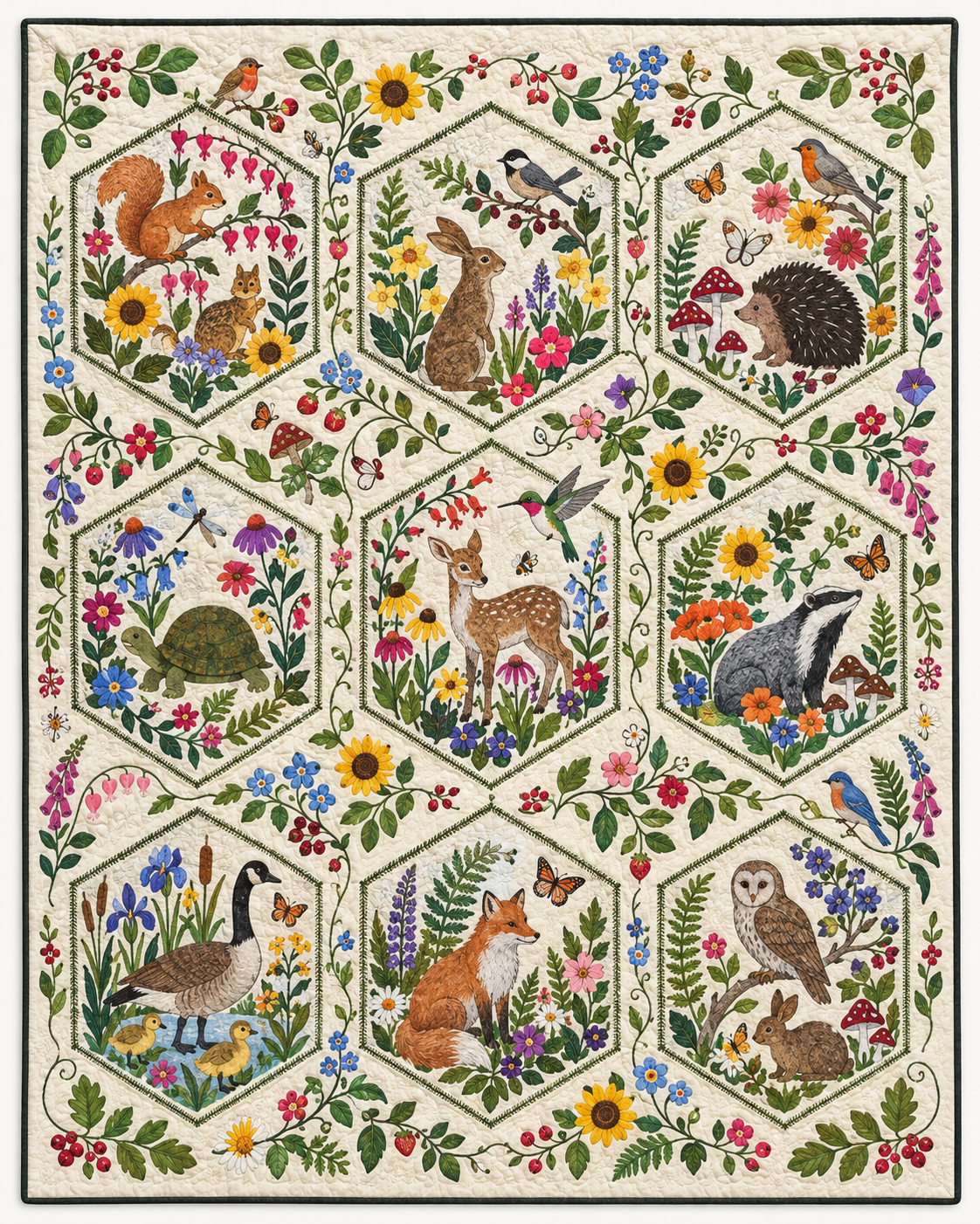 Woodland Hexagon Garden TD101026564 Quilt Blanket
