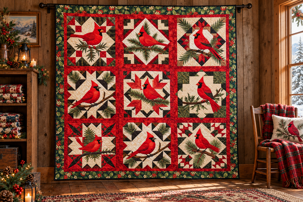 Cardinal Christmas HM05102301 Quilt Blanket — themed indoor hanging mockup