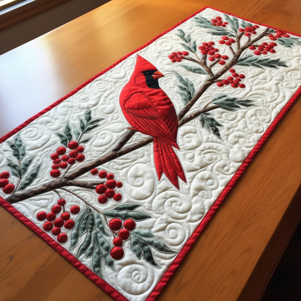 Christmas Table Quilted Runner. Cardinal cheapest Bird Pattern. Country Farmhouse Holiday Decor.