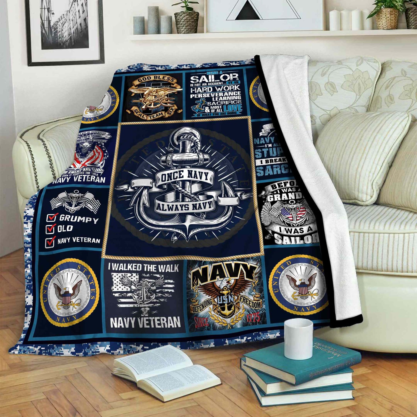 Navy CLA12120704F Sherpa Fleece Blanket