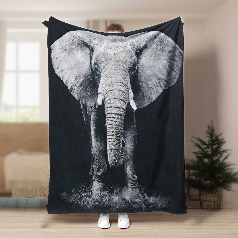 3D Printed Black and White Elephant CLA1910064F Sherpa Fleece Blanket