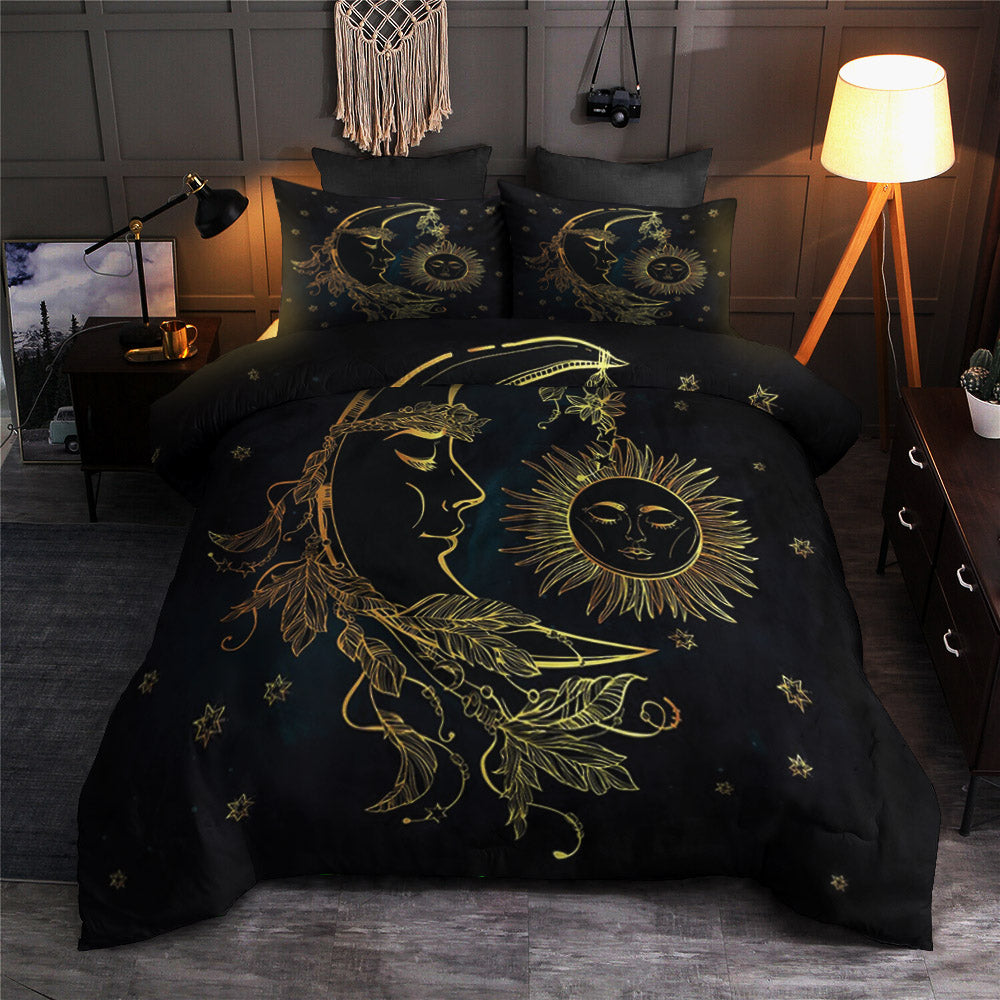 3 Pieces Dark Blue Gold Moon Sun Sheet CLA22100540B Bedding Sets