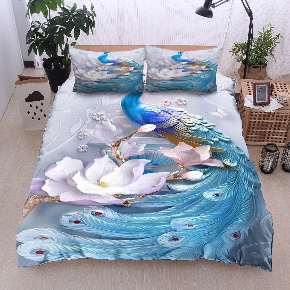 3d Blue Peacock HN1111003B Bedding Sets
