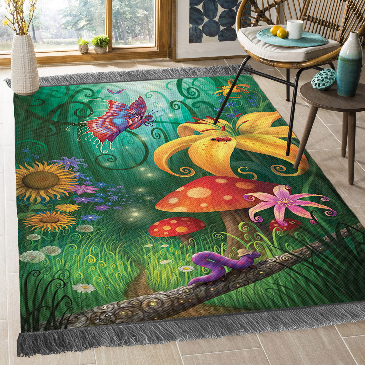 A Secret Place Mushroom Sunflower Butterfly VD2410003O Decorative Floor-cloth