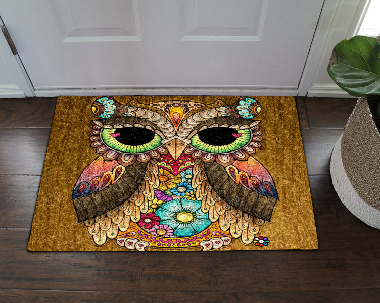 Abstract Green Eye Owl HN0611003D Non-slip Door mats