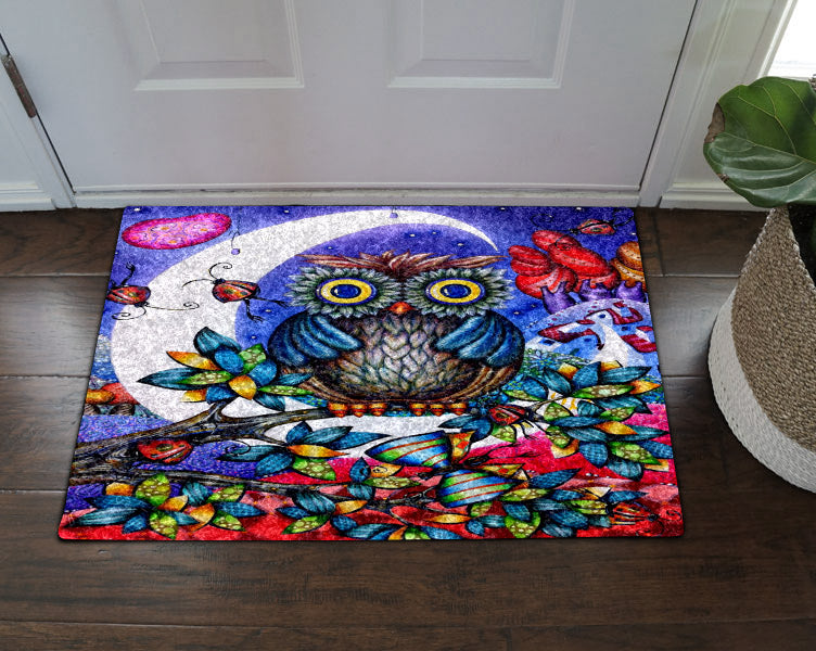 Abstract Owl And Moon HN0611004D Non-slip Door mats