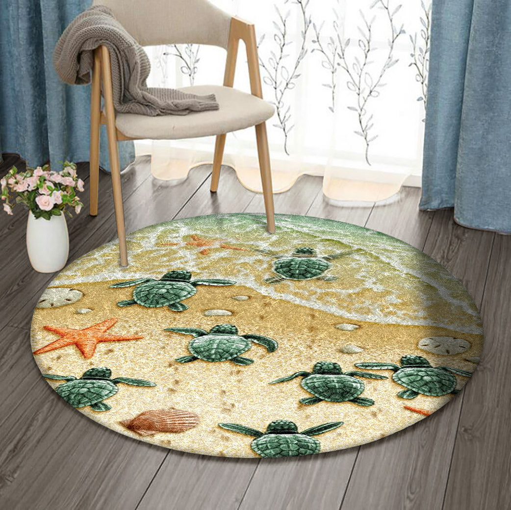 Baby Turtles On The Beach HN0810008RR Round Area Rug