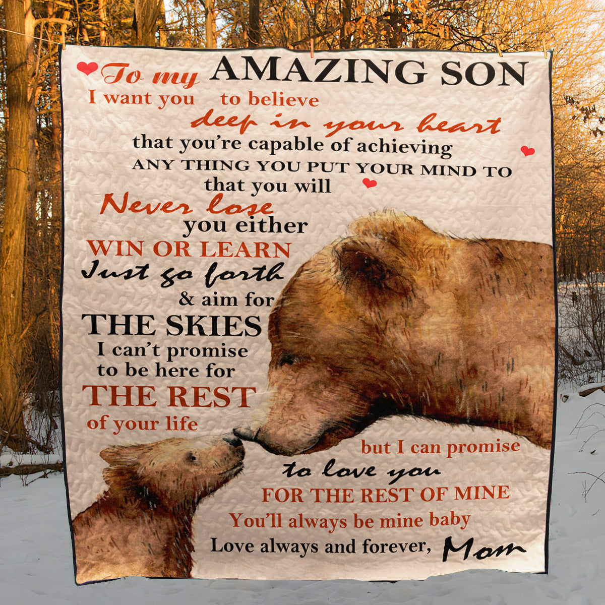 Bear Family To My Amazing Son Mom CL16110326MDQ Quilt Blanket