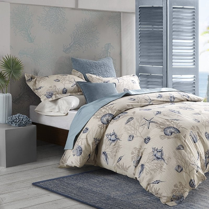 Beige Gray And Blue Ocean Themed Seashell And Coral CLA1210083B Bedding Sets