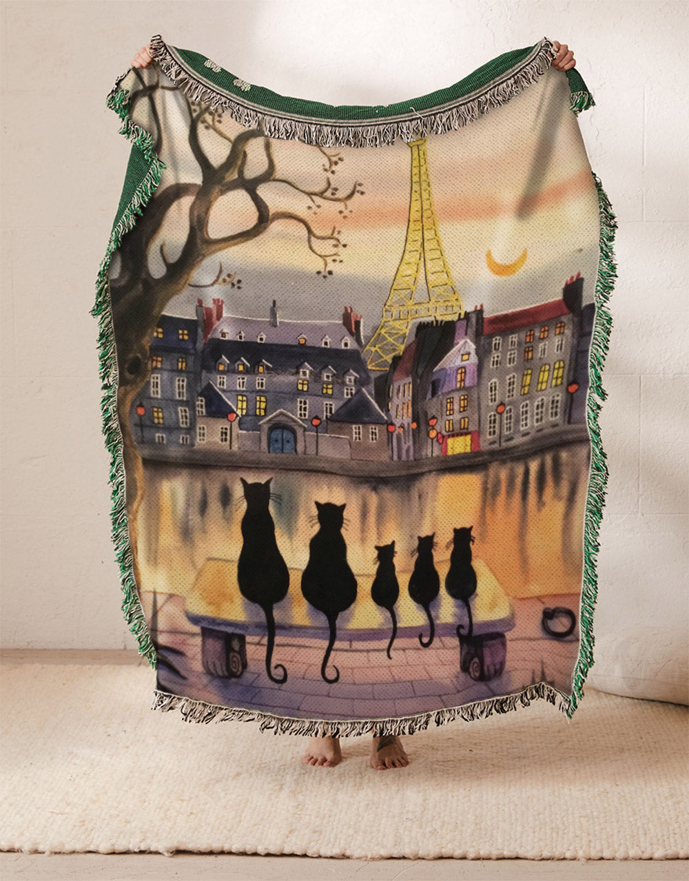 Black Cat Eiffel Tower DV1510018S Throw Blankets For Sofa