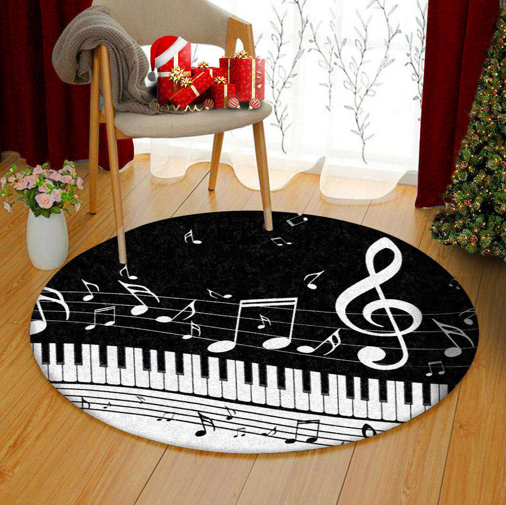 Black Piano Keyboard CG0711003TM Round Area Rug