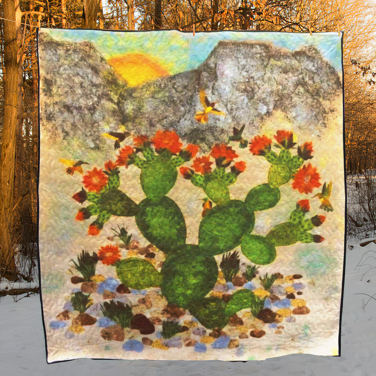 Blooming Prickly Pear Cactus CLA1810066Q Quilt Blanket