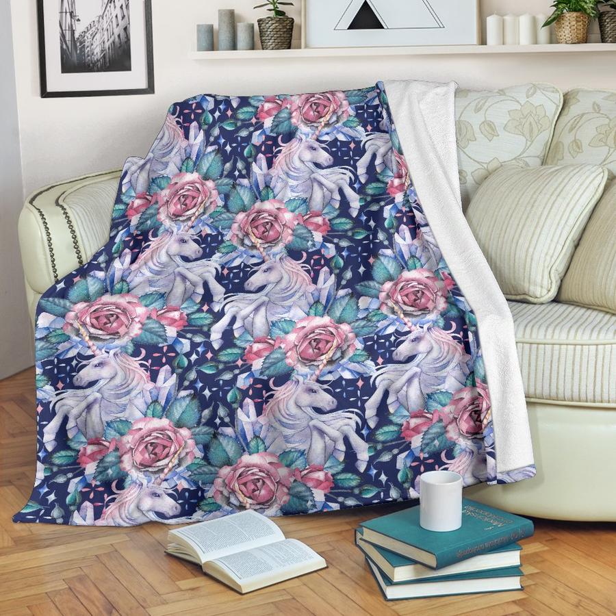 Blue Fairy Rose Unicorn CLH0111122F Sherpa Fleece Blanket