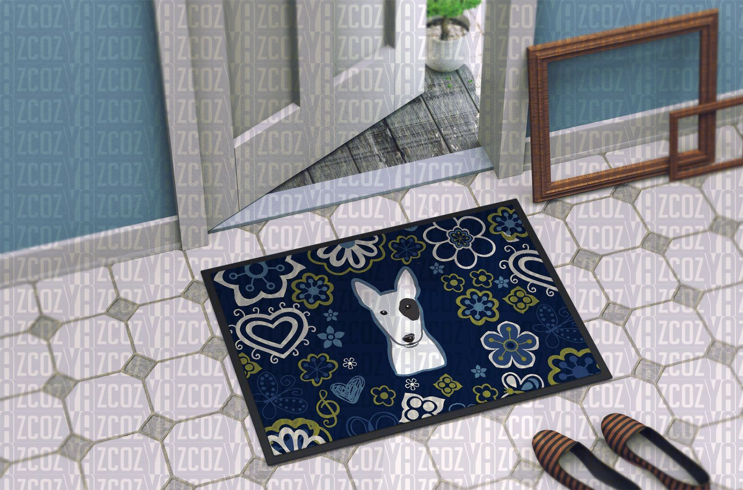 Blue Flowers Bull Terrier CL22110122MDD Non-slip Door mats