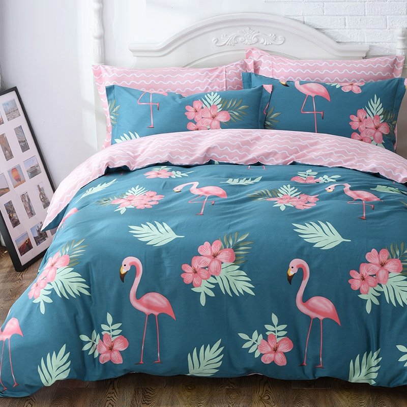 Blue Green And Pink Flamingo Print Animal Themed French Country CLA1210106B Bedding Sets
