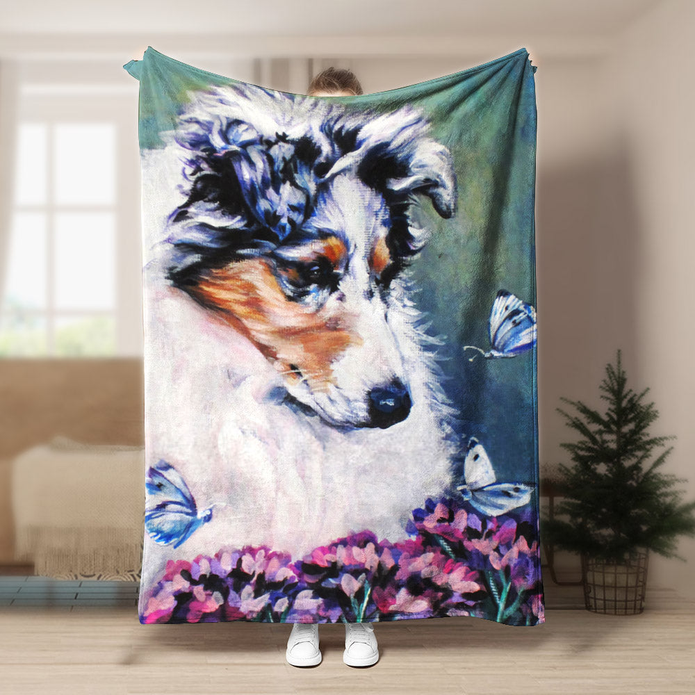 Blue Merle Collie BL080917F Sherpa Fleece Blanket
