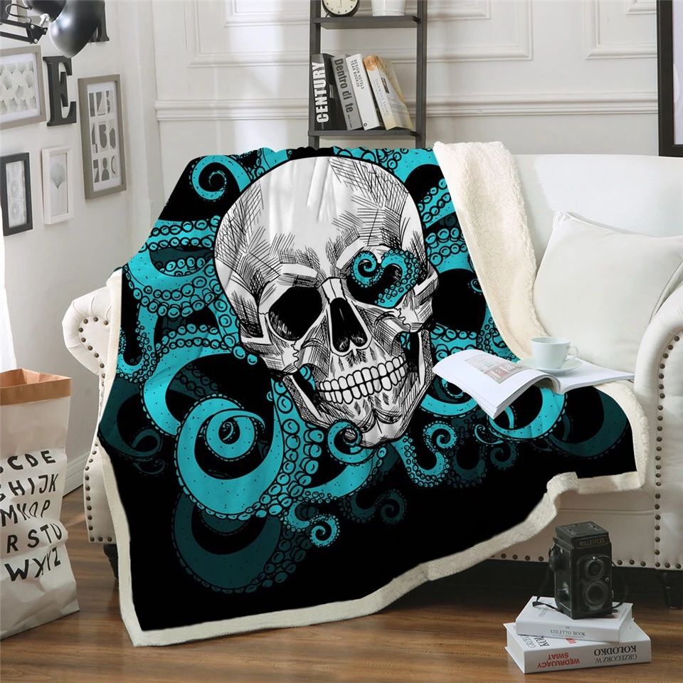 Blue Tentacles Octopus And Skull CLH2511059F Sherpa Fleece Blanket