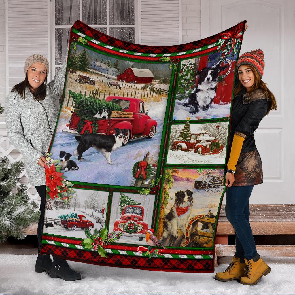 Border Collie Red Truck Christmas CLM3010046S Sherpa Fleece Blanket