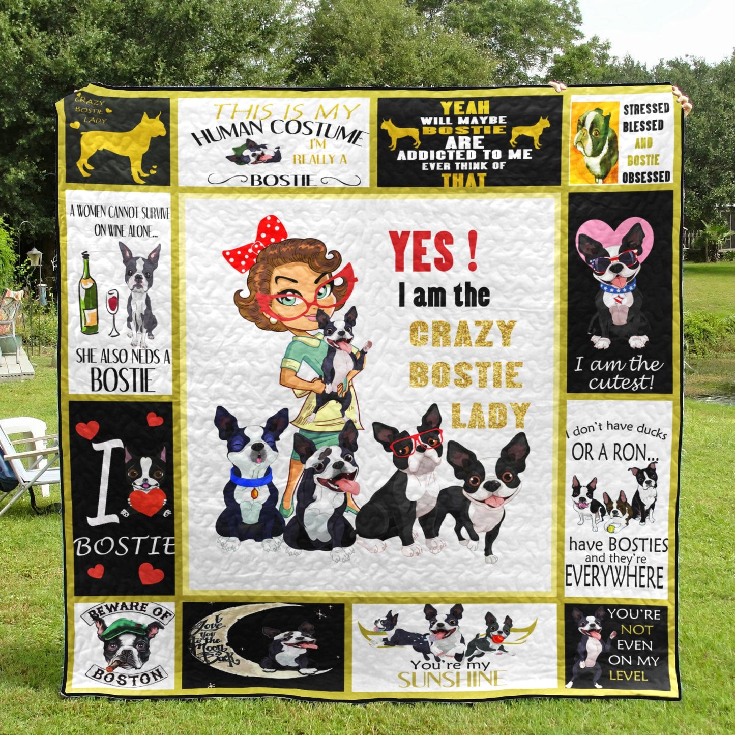 Boston Terrier Bostie Lady CL01110047MDQ Quilt Blanket