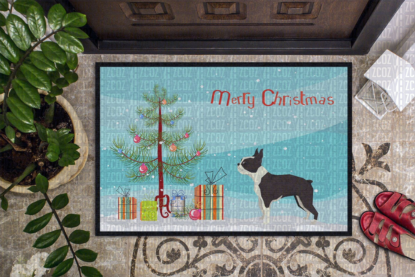 Boston Terrier Christmas Tree CL22110187MDD Non-slip Door mats
