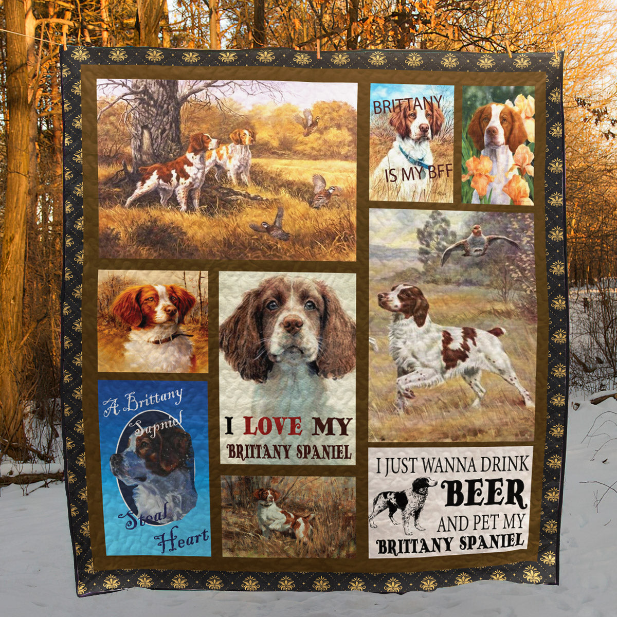 Brittany Spaniel CL10100079MDQ Quilt Blanket