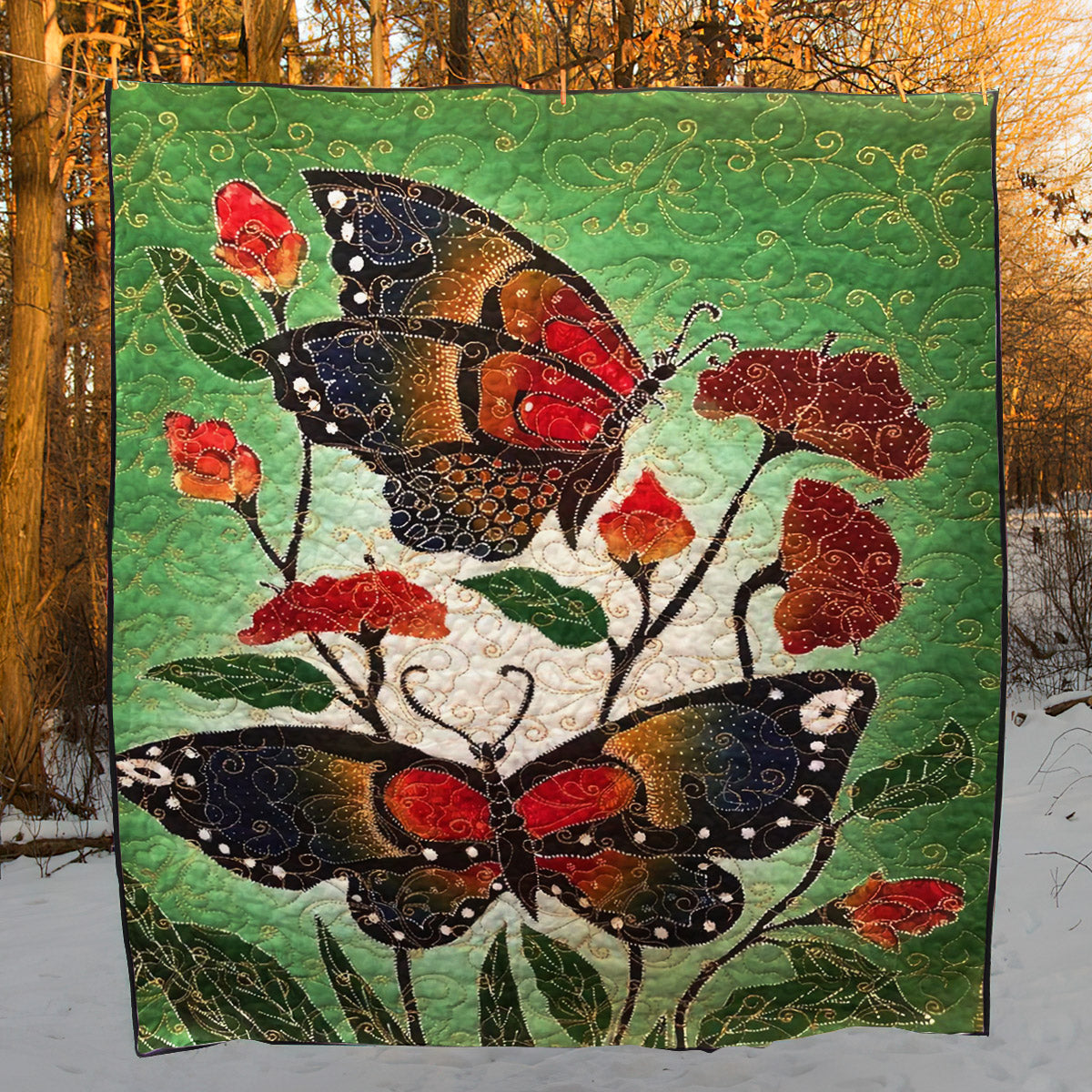 Butterfly With Flower CLA1010165Q Quilt Blanket
