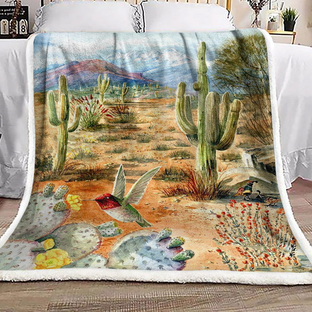 Cactus And Hummingbird BT280913F Sherpa Fleece Blanket