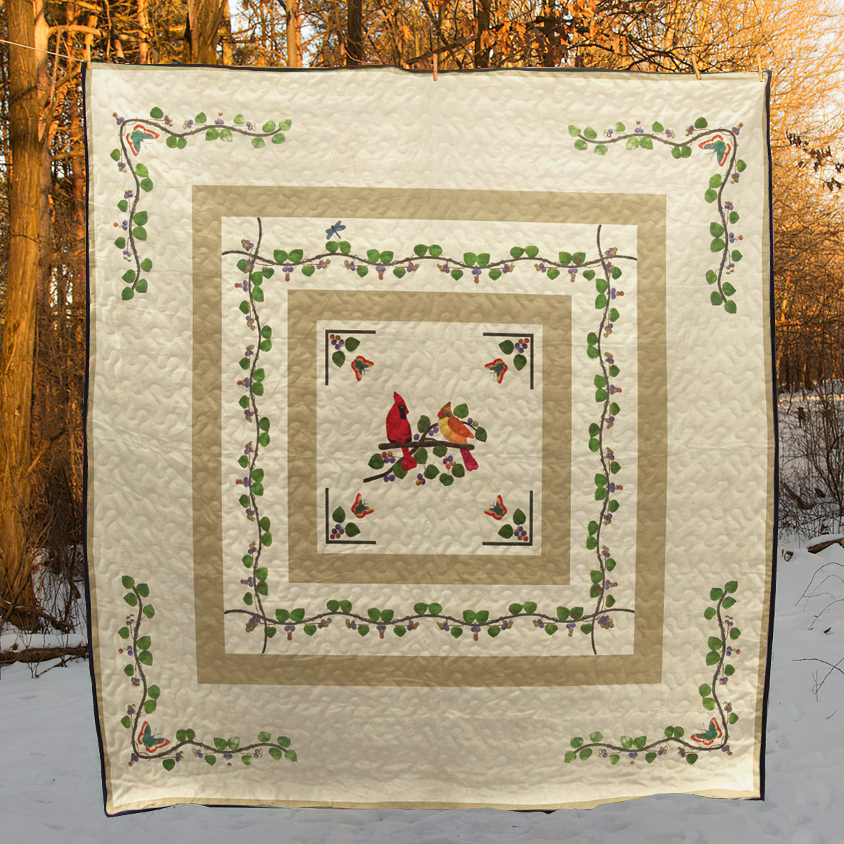 Cardinal And Butterfly Garden CLA08110198Q Quilt Blanket