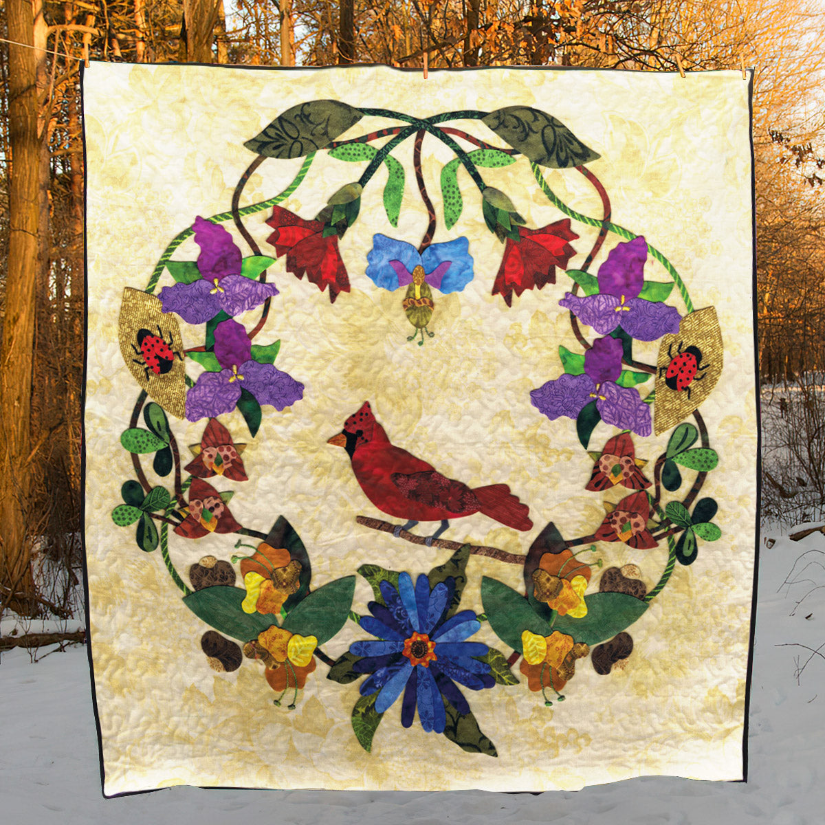 Cardinal And Flower CLA08110199Q Quilt Blanket