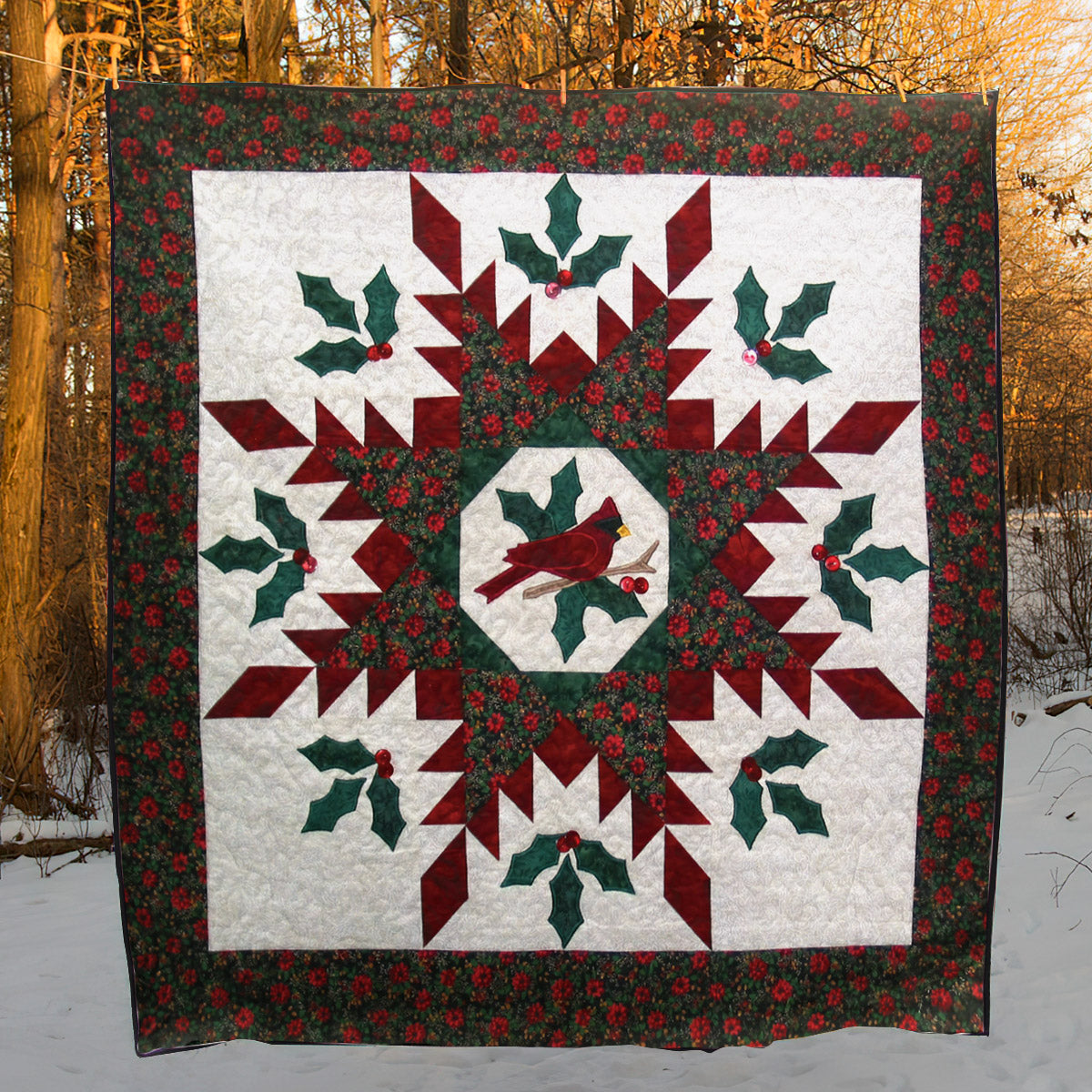 Christmas Cardinal Bird CLA1110079Q Quilt Blanket