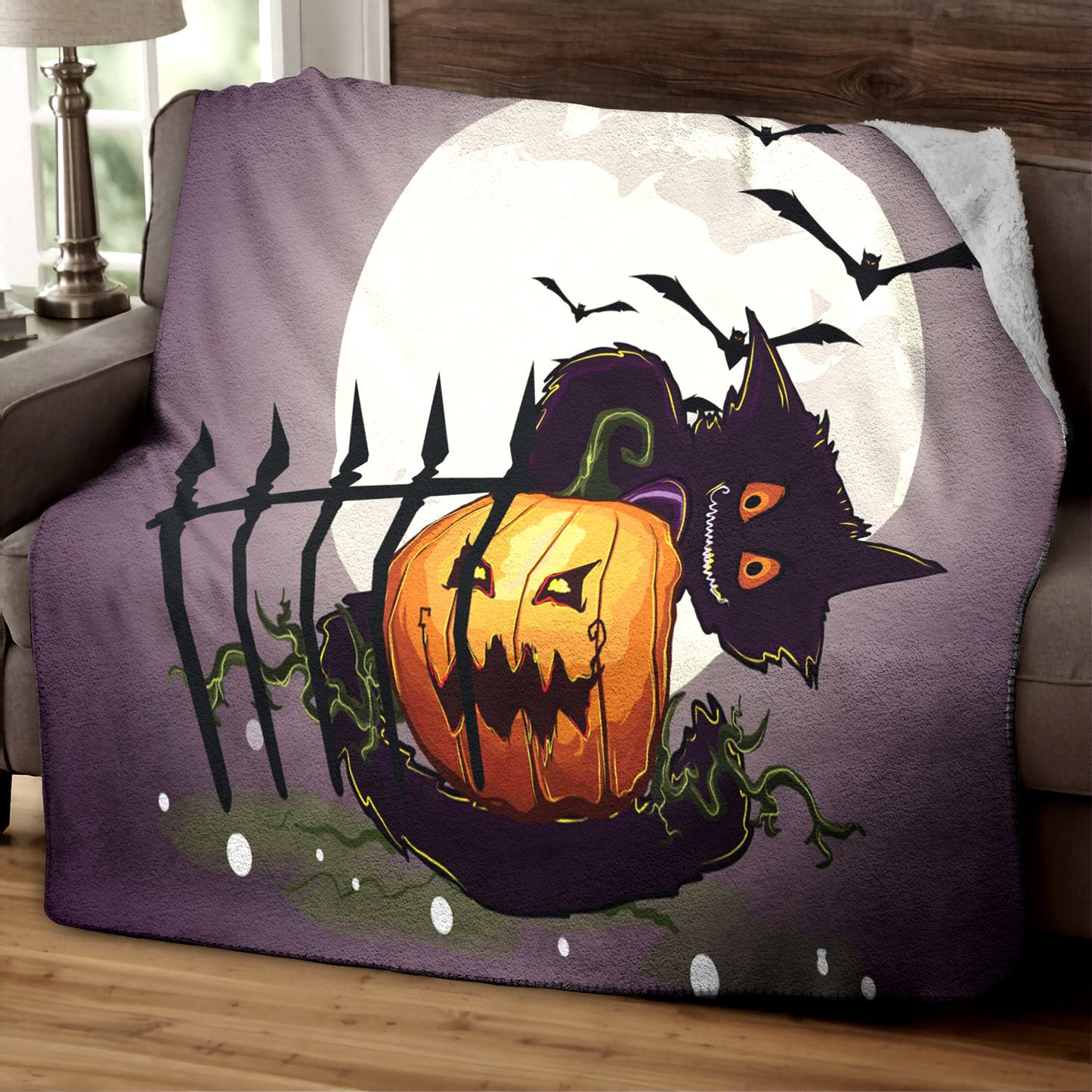 Cat Halloween HT0709019TM Sherpa Fleece Blanket
