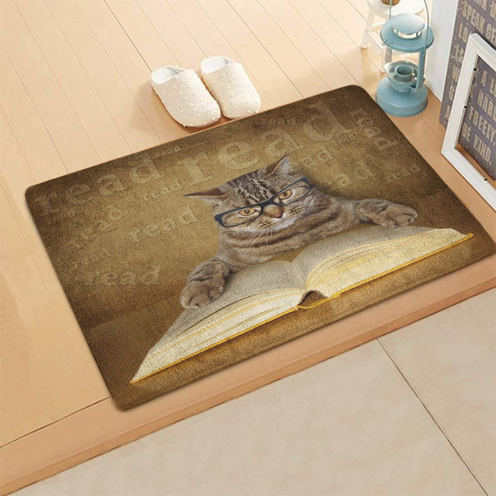 Cat Reading Book HN080914MDD Non-slip Door mats