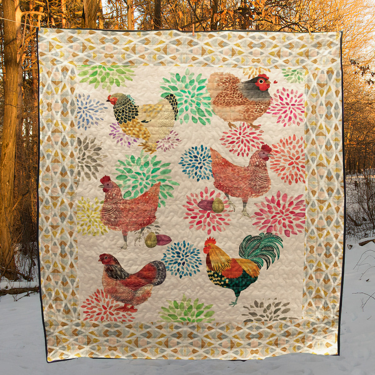 Chicken On Floral Yard CLT180609 Quilt Blanket