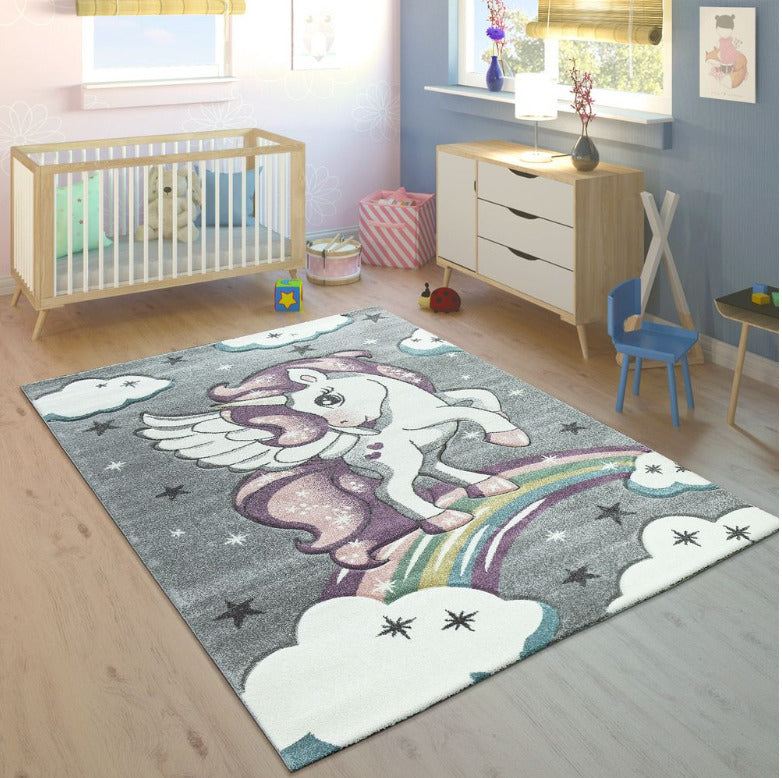 Children Rainbow Unicorn Colourful Grey CLM0510047M Rug