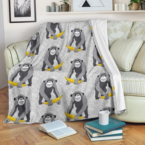 Chimp Monkey Banana CLA0810102F Sherpa Fleece Blanket