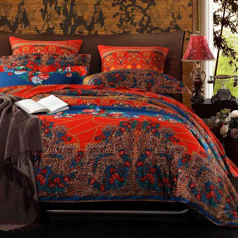 Chinese Red Purple And Peacock Blue Tribal Print Bohemian CLA1210139B Bedding Sets