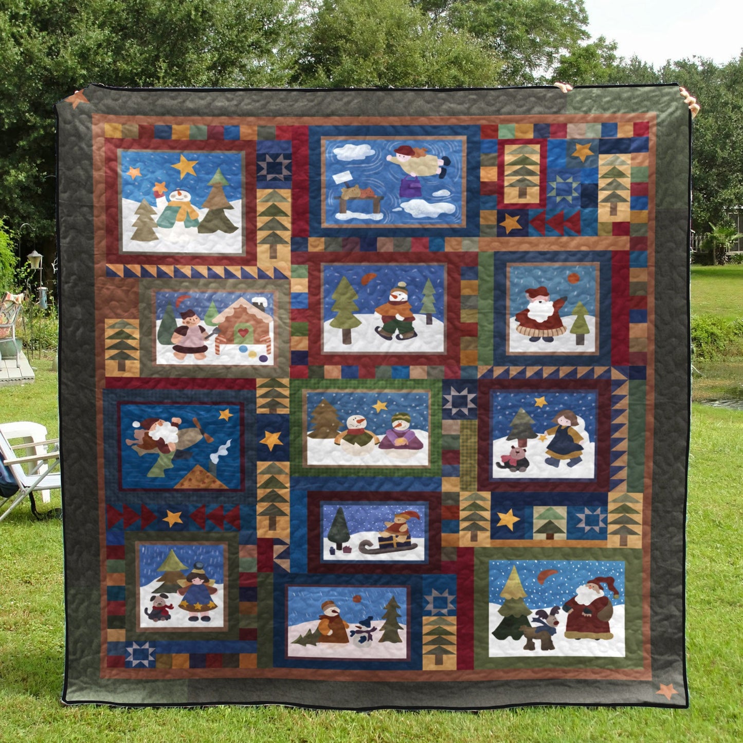 Christmas Santa Snowman CLA2110132Q Quilt Blanket