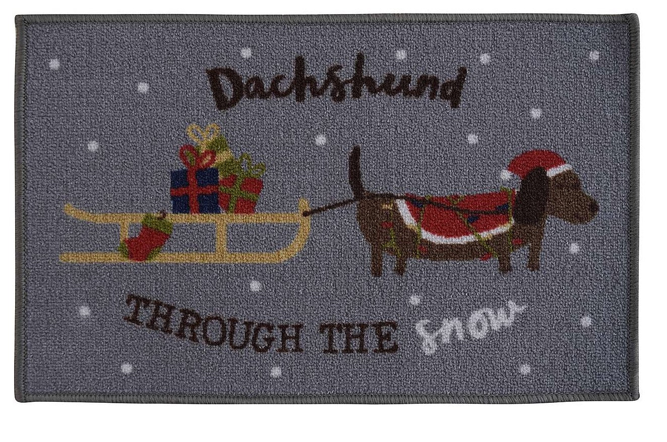 Christmas Dachshund Brings Gift CLT2011013R Non-slip Door mats