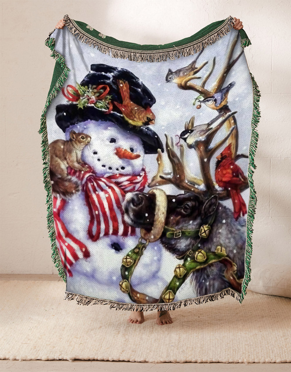 Christmas Santa Claus Reindeer Snowman Cardinal Bird BT2910065S Throw Blankets For Sofa