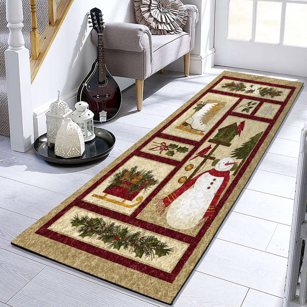 Christmas Snowman Boot Bird Snow Flower Pine Tree NT081022RU Runner Rug