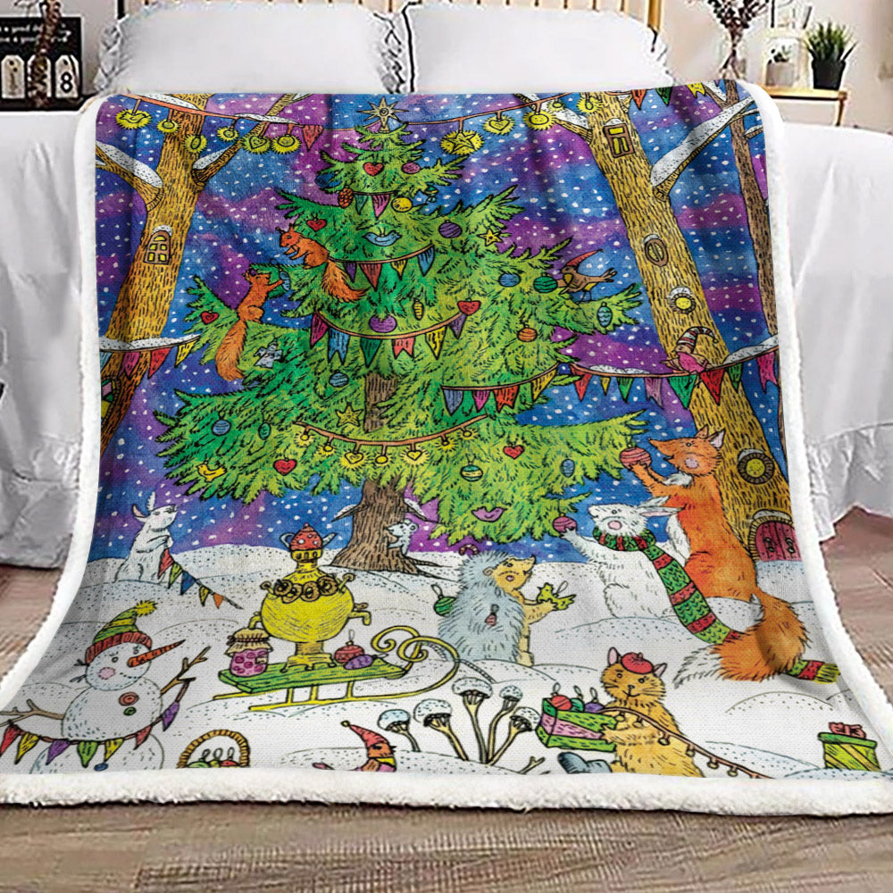 Christmas Tree Snowman Animals ML1610109F Sherpa Fleece Blanket